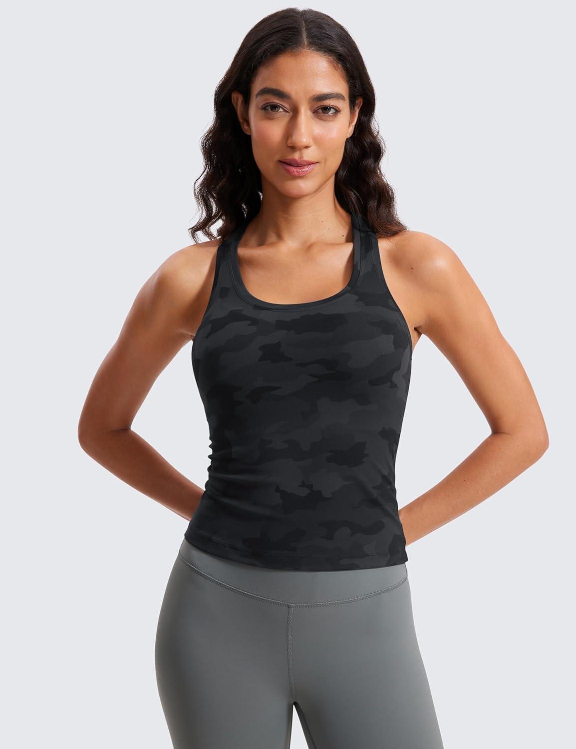 imageCRZ YOGA Butterluxe Racerback Workout Tank Tops for Women Sleeveless Camisole Gym Athletic Yoga ShirtsDark Grey Camouflage 2