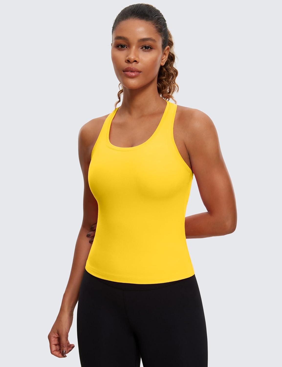 imageCRZ YOGA Butterluxe Racerback Workout Tank Tops for Women Sleeveless Camisole Gym Athletic Yoga ShirtsHigh Visibility Yellow