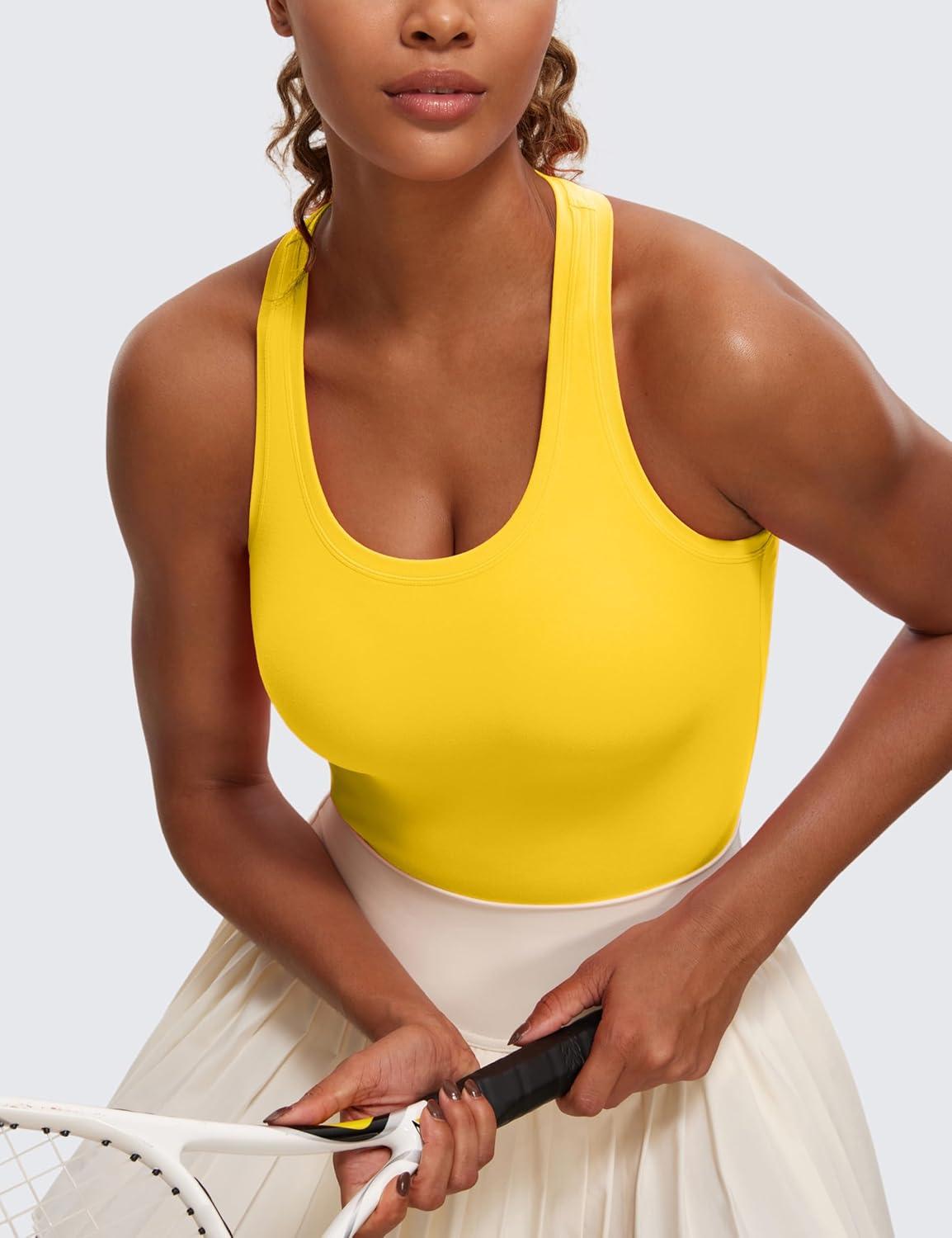 imageCRZ YOGA Butterluxe Racerback Workout Tank Tops for Women Sleeveless Camisole Gym Athletic Yoga ShirtsHigh Visibility Yellow
