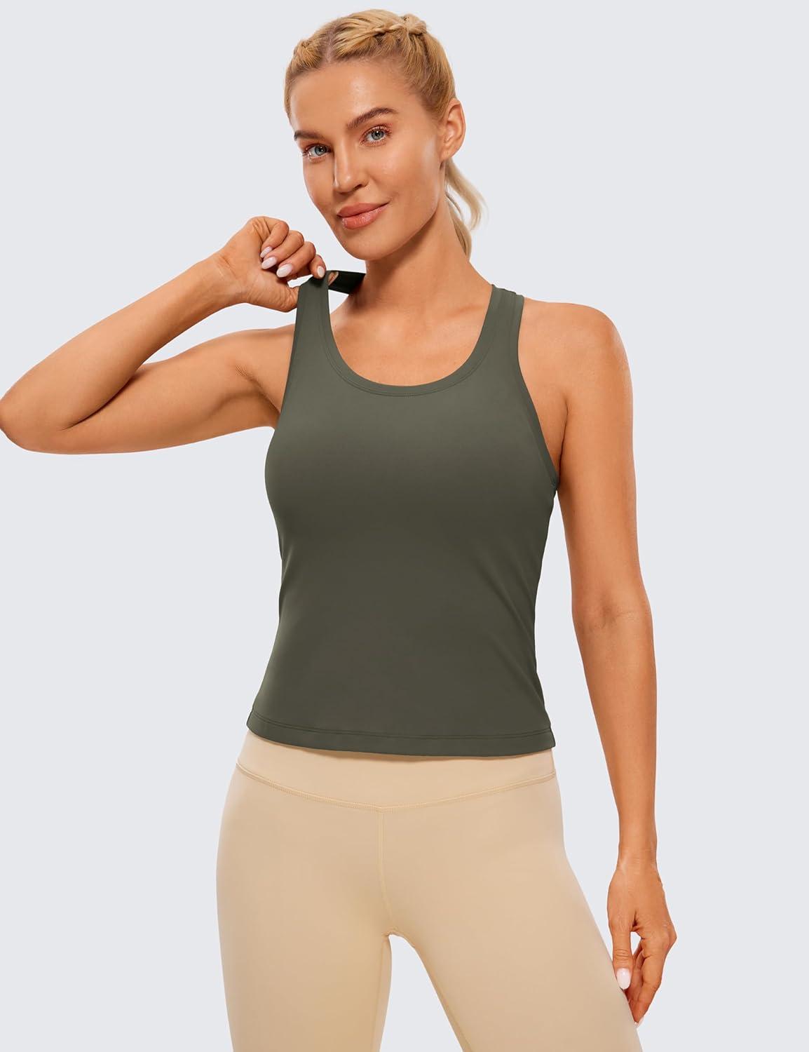 imageCRZ YOGA Butterluxe Racerback Workout Tank Tops for Women Sleeveless Camisole Gym Athletic Yoga ShirtsLight Army Green