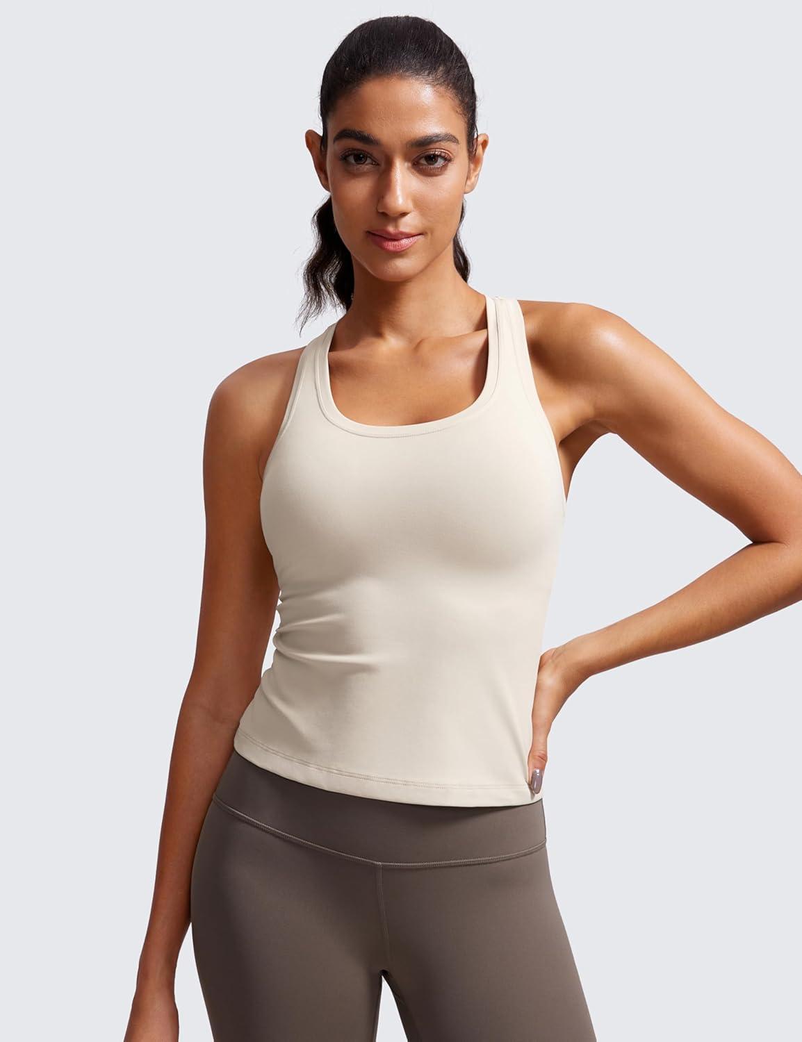 imageCRZ YOGA Butterluxe Racerback Workout Tank Tops for Women Sleeveless Camisole Gym Athletic Yoga ShirtsMojave Tan