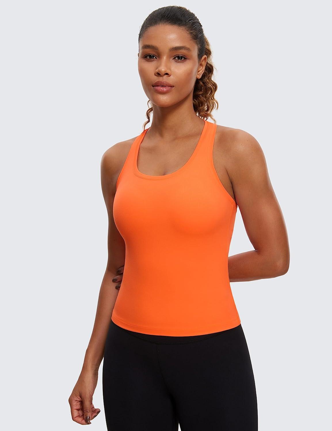 imageCRZ YOGA Butterluxe Racerback Workout Tank Tops for Women Sleeveless Camisole Gym Athletic Yoga ShirtsNeon Orange