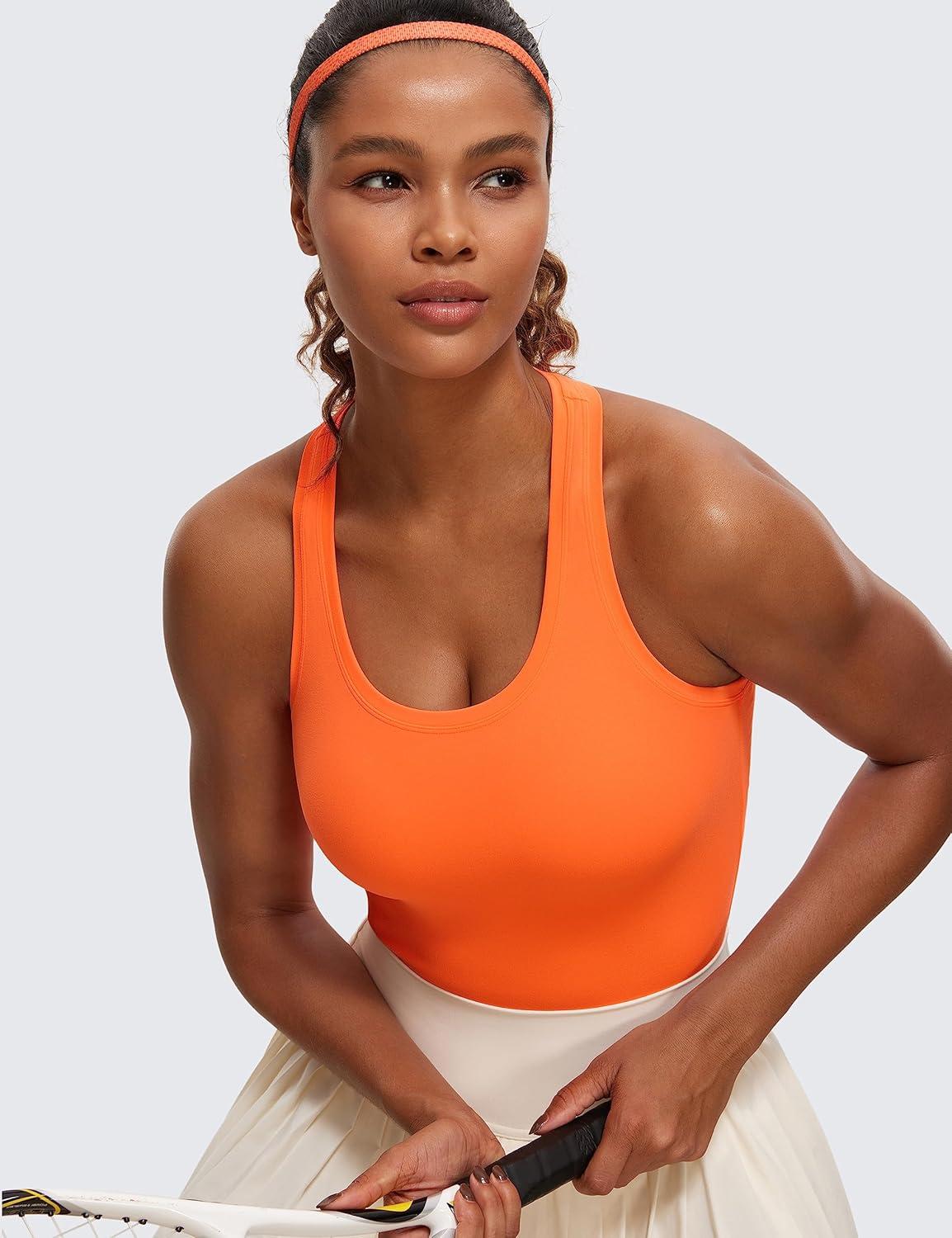 imageCRZ YOGA Butterluxe Racerback Workout Tank Tops for Women Sleeveless Camisole Gym Athletic Yoga ShirtsNeon Orange