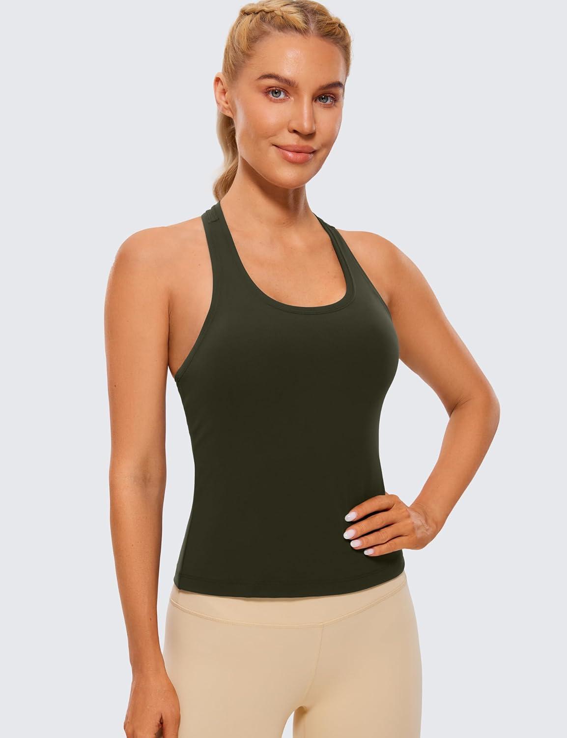 imageCRZ YOGA Butterluxe Racerback Workout Tank Tops for Women Sleeveless Camisole Gym Athletic Yoga ShirtsOlive Green