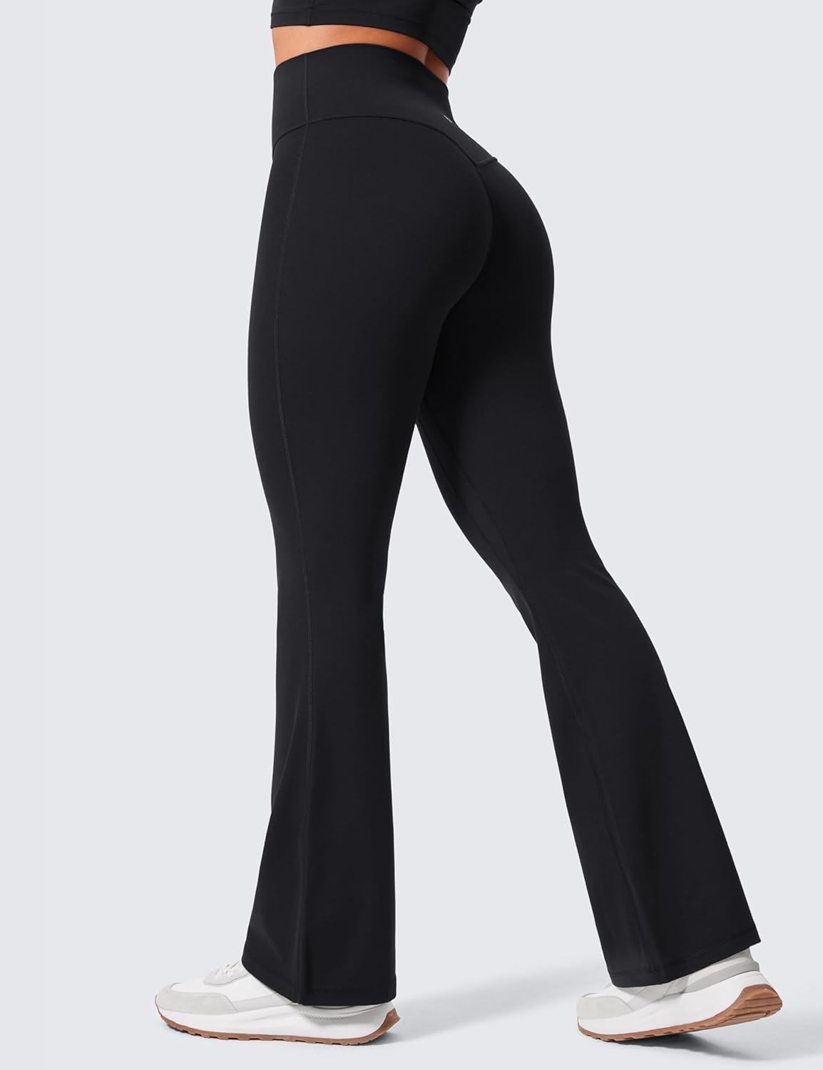 imageCRZ YOGA Womens Butterlift Hidden Scrunch Butt Flare Leggings 31quot  No Front Seam High Waist Bootcut Yoga Pants Booty CasualBlack