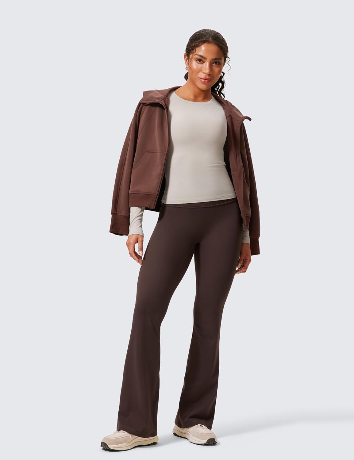 imageCRZ YOGA Womens Butterlift Hidden Scrunch Butt Flare Leggings 31quot  No Front Seam High Waist Bootcut Yoga Pants Booty CasualHot Fudge Brown