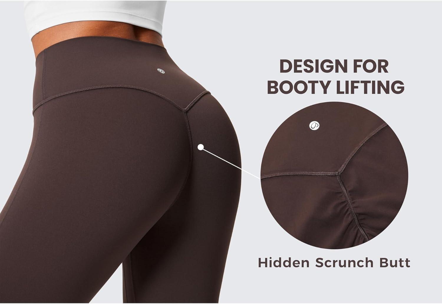 imageCRZ YOGA Womens Butterlift Hidden Scrunch Butt Flare Leggings 31quot  No Front Seam High Waist Bootcut Yoga Pants Booty CasualHot Fudge Brown