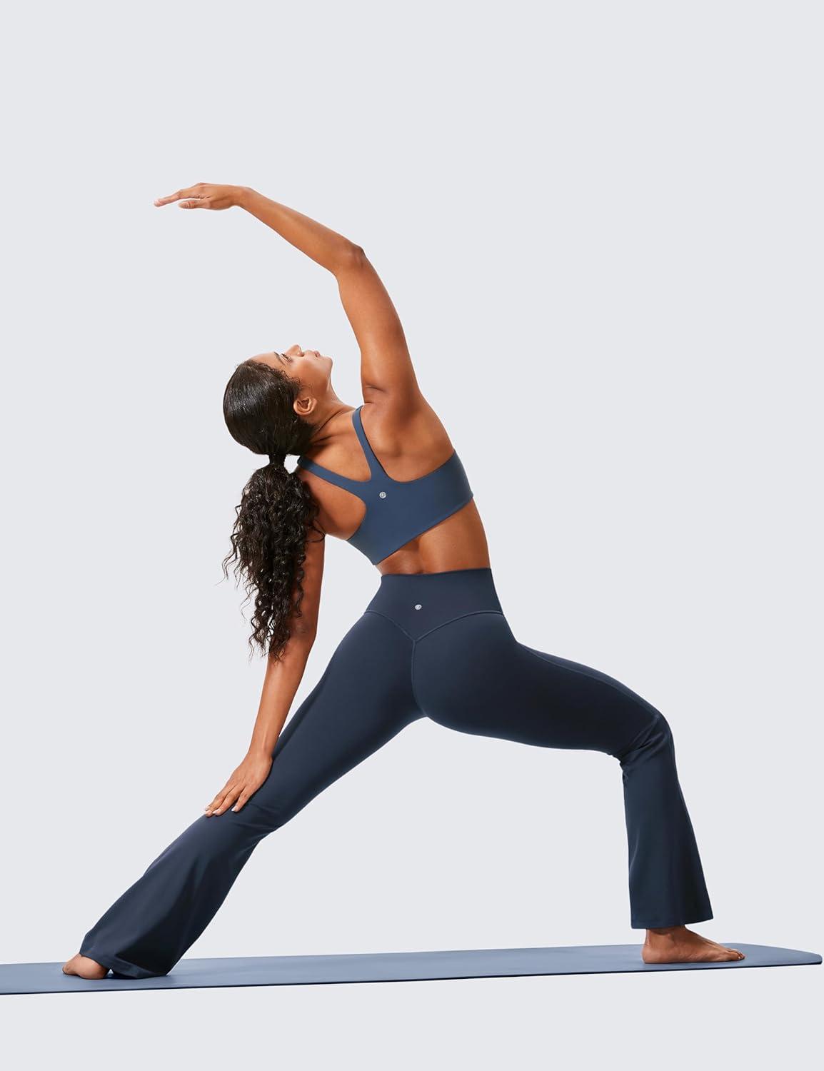 imageCRZ YOGA Womens Butterlift Hidden Scrunch Butt Flare Leggings 31quot  No Front Seam High Waist Bootcut Yoga Pants Booty CasualTwilight Blue