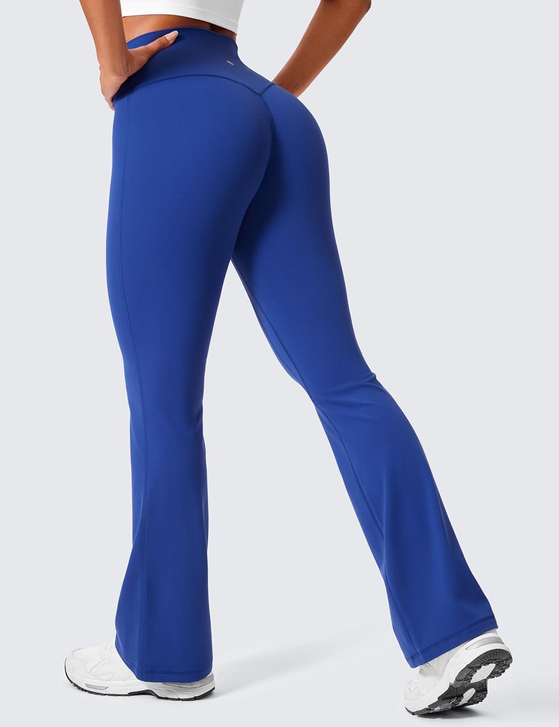 imageCRZ YOGA Womens Butterlift Hidden Scrunch Butt Flare Leggings 31quot  No Front Seam High Waist Bootcut Yoga Pants Booty CasualWaves Blue