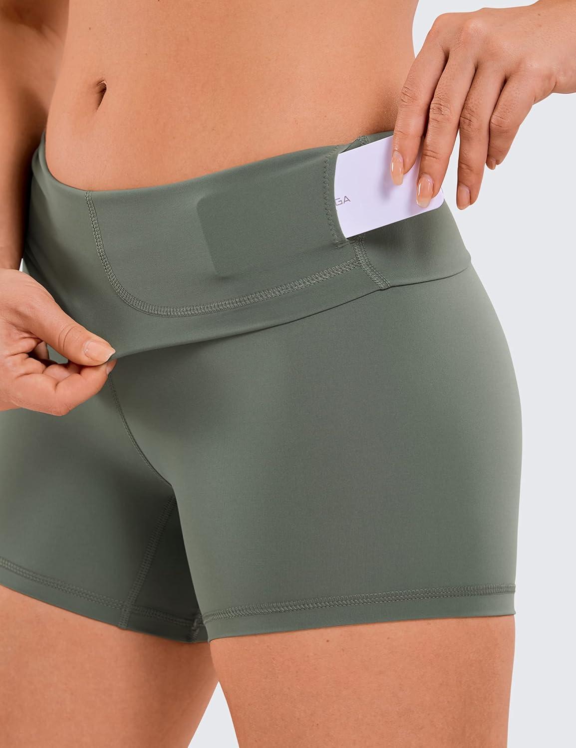 imageCRZ YOGA Womens Naked Feeling Biker Shorts  4 Inches High Waist Yoga Workout Running Gym SpandexGrey Sage