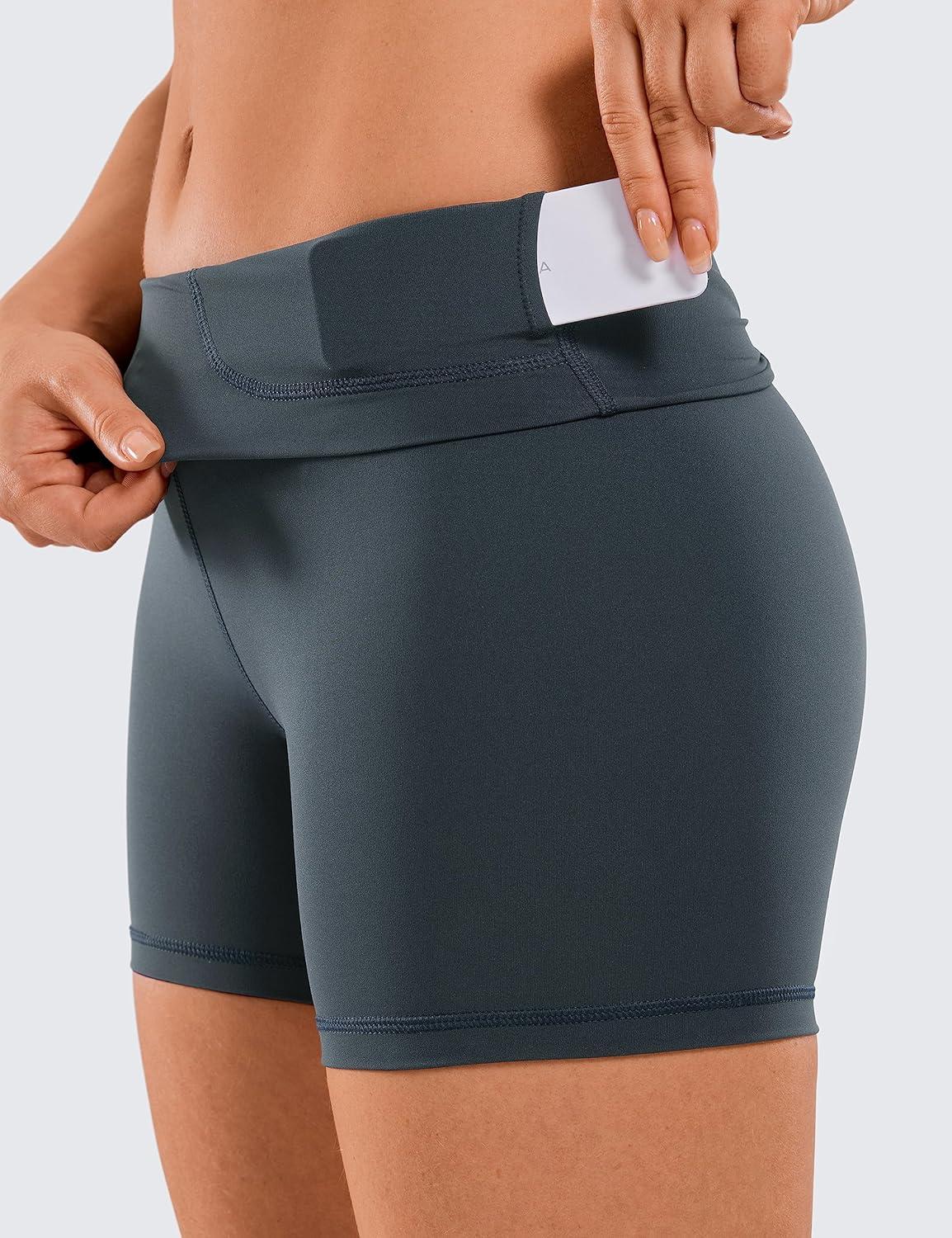 imageCRZ YOGA Womens Naked Feeling Biker Shorts  4 Inches High Waist Yoga Workout Running Gym SpandexMelanite