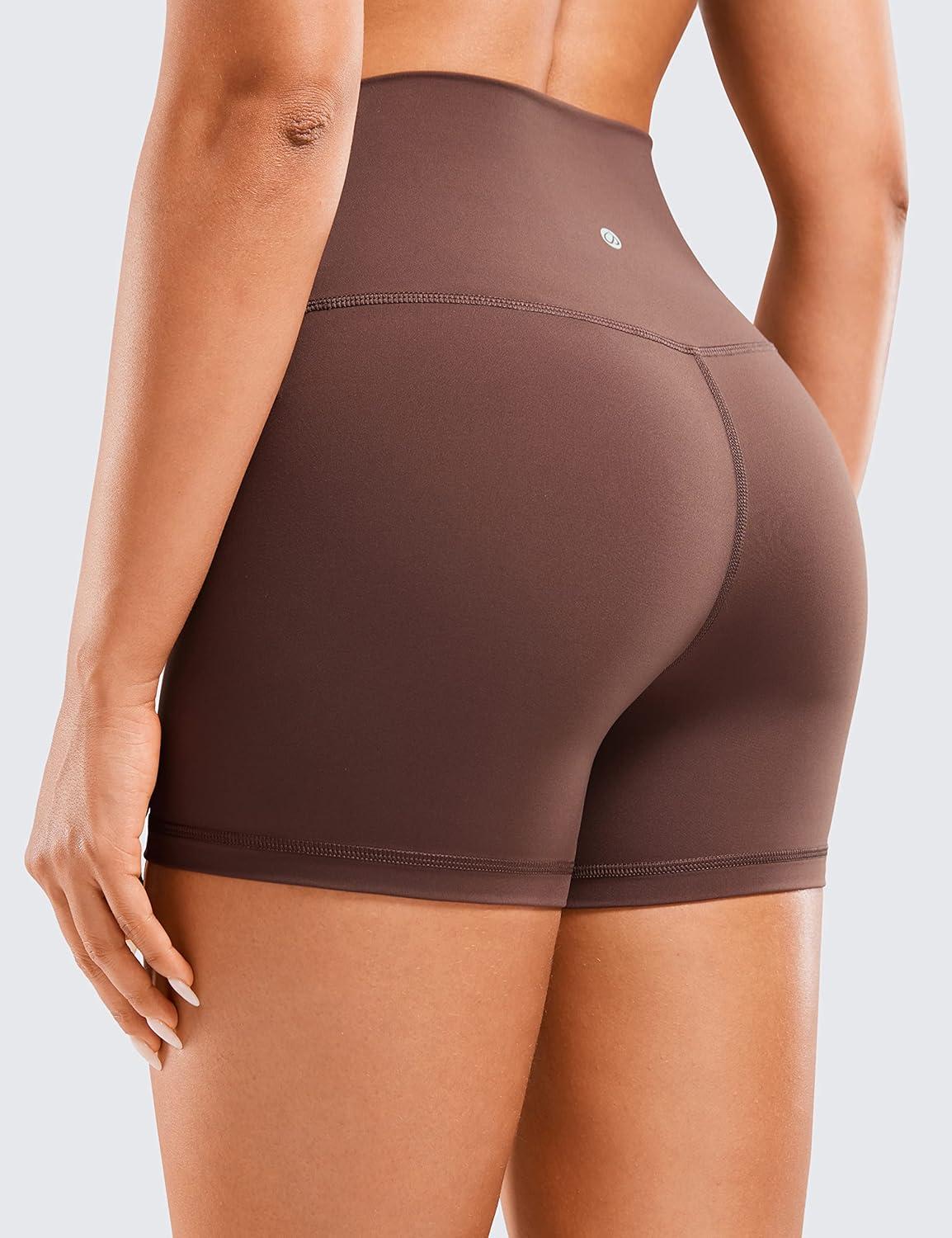 imageCRZ YOGA Womens Naked Feeling Biker Shorts  4 Inches High Waist Yoga Workout Running Gym SpandexTaupe