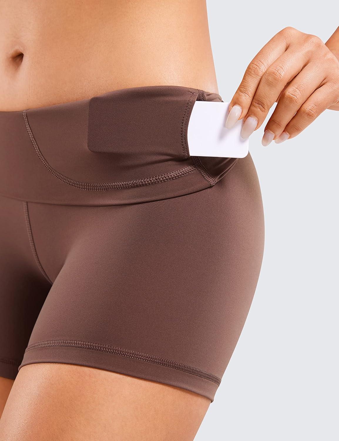 imageCRZ YOGA Womens Naked Feeling Biker Shorts  4 Inches High Waist Yoga Workout Running Gym SpandexTaupe