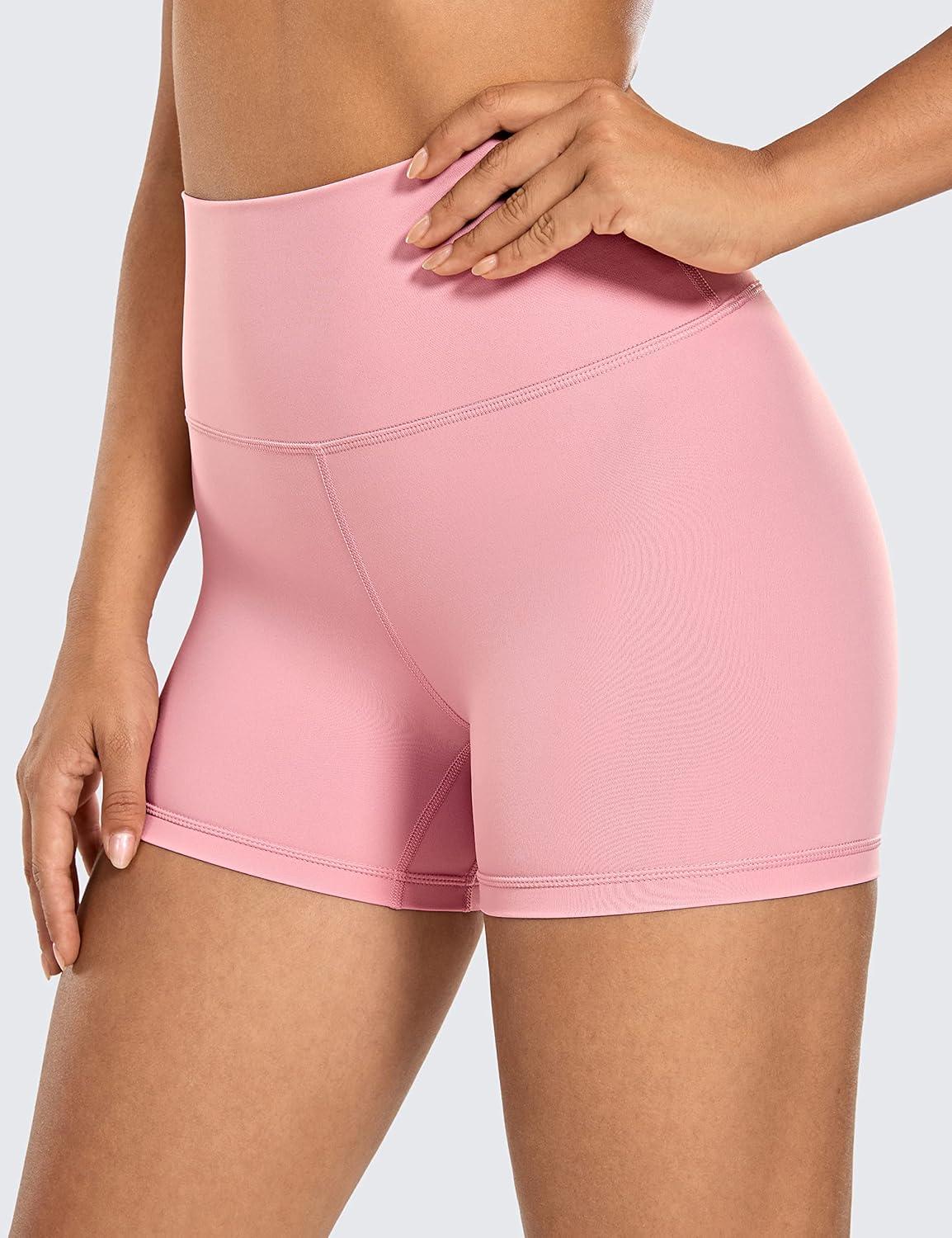 imageCRZ YOGA Womens Naked Feeling Biker Shorts  4 Inches High Waist Yoga Workout Running Gym SpandexThe Heartbeat Pink