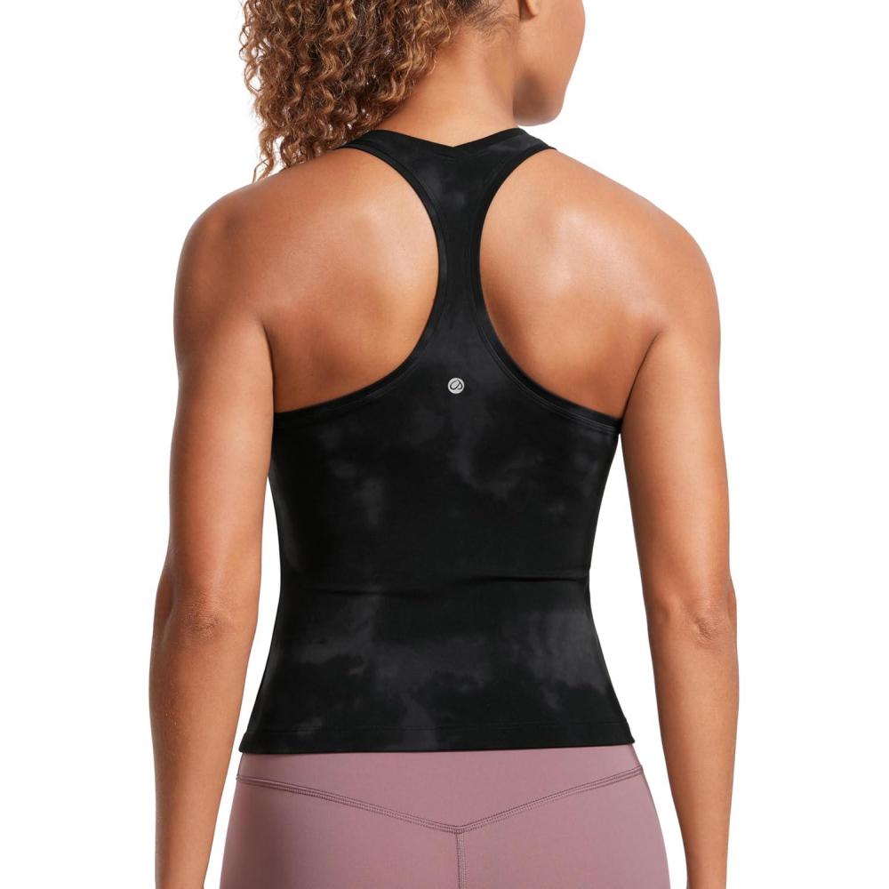imageCRZ YOGA Butterluxe Racerback Workout Tank Tops for Women Sleeveless Camisole Gym Athletic Yoga ShirtsBlack Tie Dye Flowers