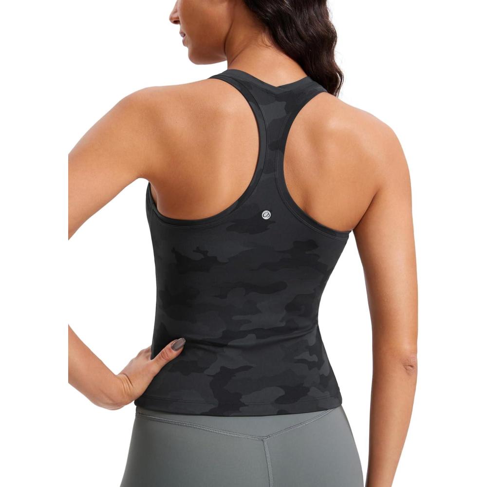 imageCRZ YOGA Butterluxe Racerback Workout Tank Tops for Women Sleeveless Camisole Gym Athletic Yoga ShirtsDark Grey Camouflage 2