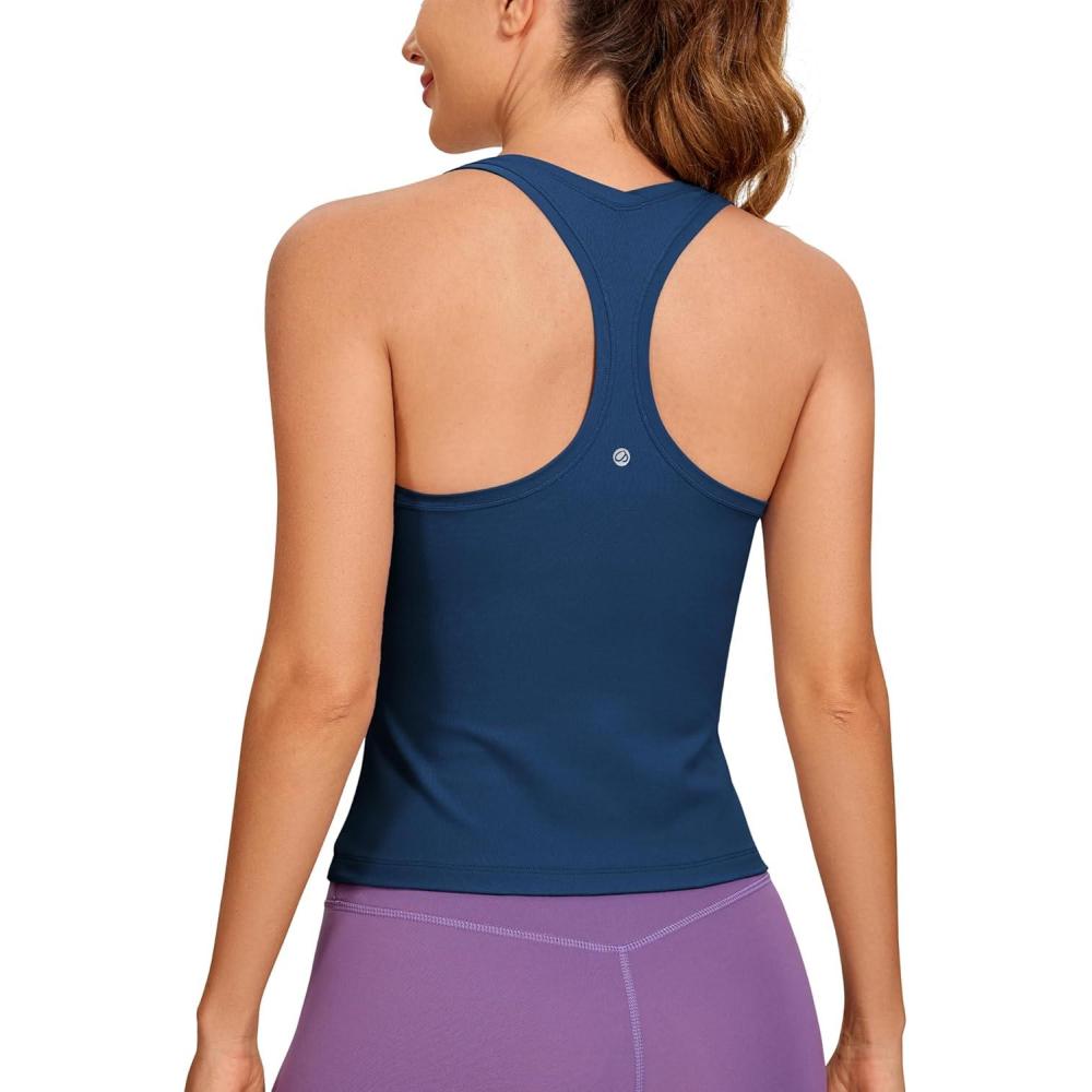 imageCRZ YOGA Butterluxe Racerback Workout Tank Tops for Women Sleeveless Camisole Gym Athletic Yoga ShirtsFrench Navy
