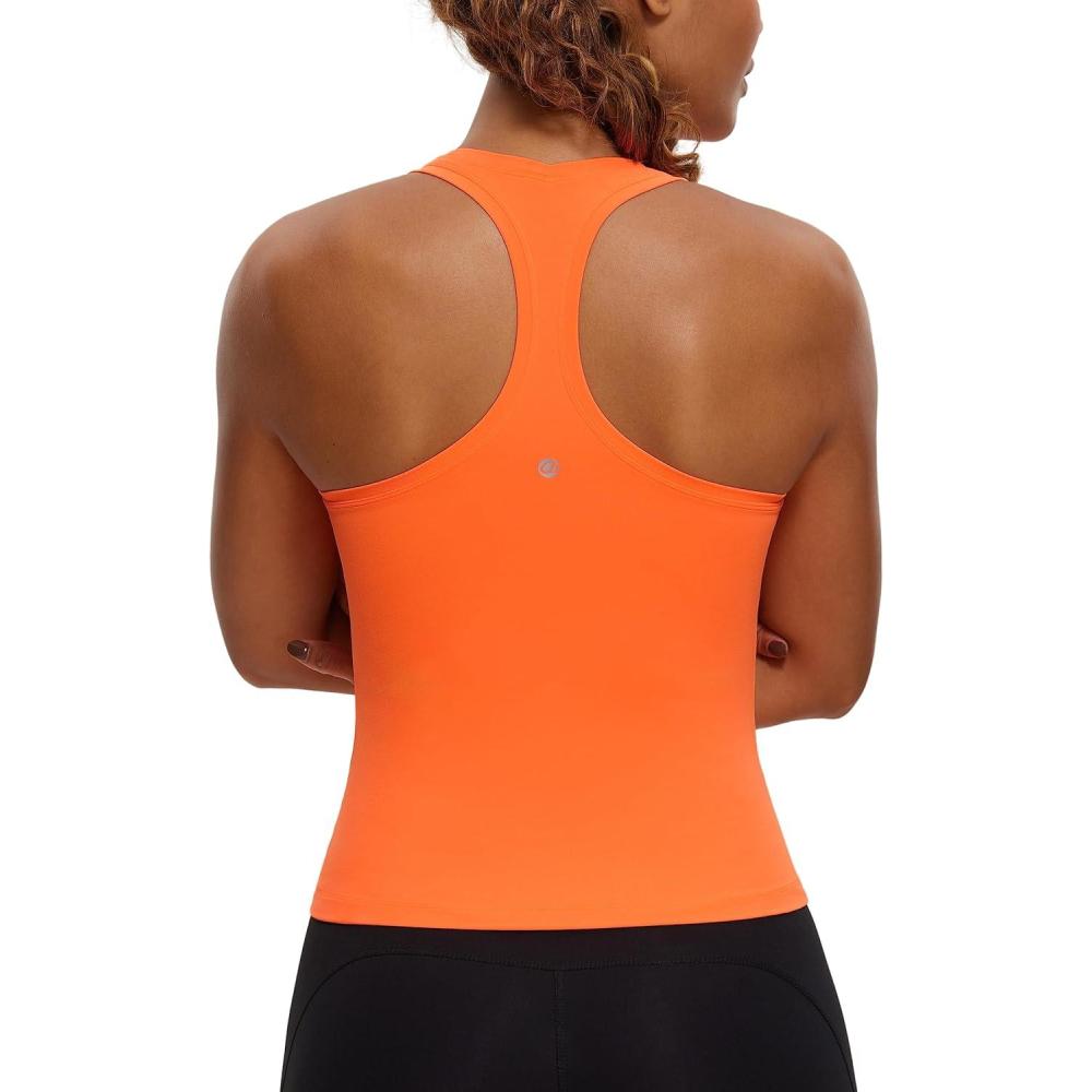 imageCRZ YOGA Butterluxe Racerback Workout Tank Tops for Women Sleeveless Camisole Gym Athletic Yoga ShirtsNeon Orange