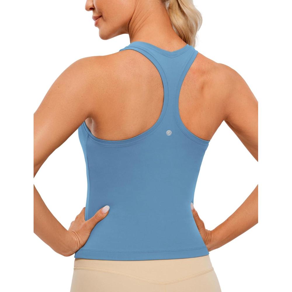 imageCRZ YOGA Butterluxe Racerback Workout Tank Tops for Women Sleeveless Camisole Gym Athletic Yoga ShirtsUniverse Blue