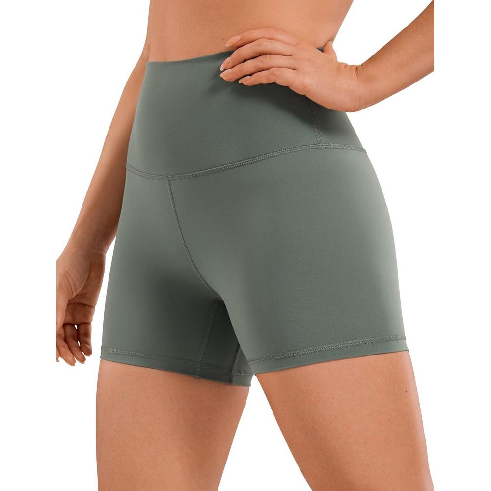 imageCRZ YOGA Womens Naked Feeling Biker Shorts  4 Inches High Waist Yoga Workout Running Gym SpandexGrey Sage