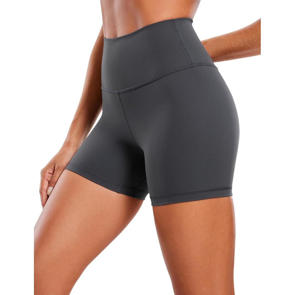 imageCRZ YOGA Womens Naked Feeling Biker Shorts  4 Inches High Waist Yoga Workout Running Gym SpandexMysterious Grey