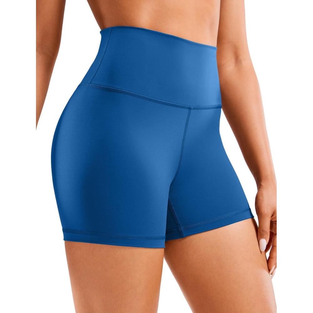 imageCRZ YOGA Womens Naked Feeling Biker Shorts  4 Inches High Waist Yoga Workout Running Gym SpandexOcean Blue