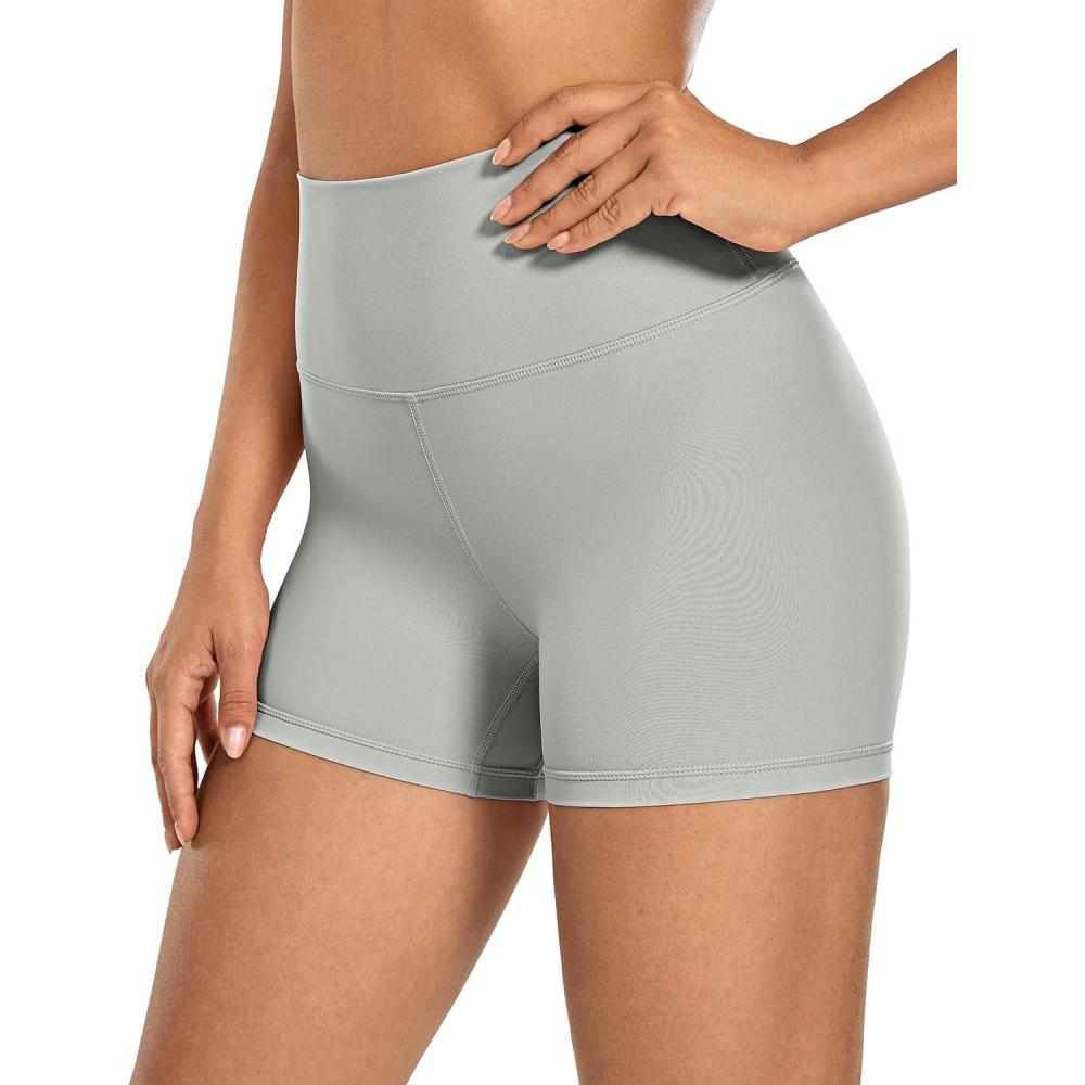 imageCRZ YOGA Womens Naked Feeling Biker Shorts  4 Inches High Waist Yoga Workout Running Gym SpandexSterling