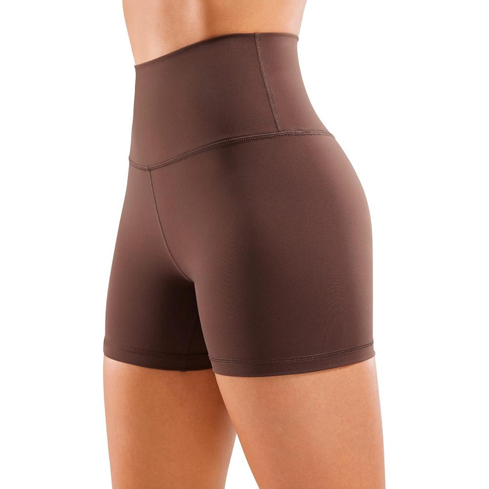 imageCRZ YOGA Womens Naked Feeling Biker Shorts  4 Inches High Waist Yoga Workout Running Gym SpandexTaupe