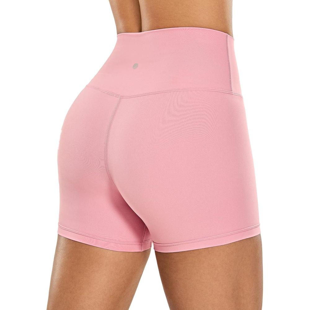 imageCRZ YOGA Womens Naked Feeling Biker Shorts  4 Inches High Waist Yoga Workout Running Gym SpandexThe Heartbeat Pink