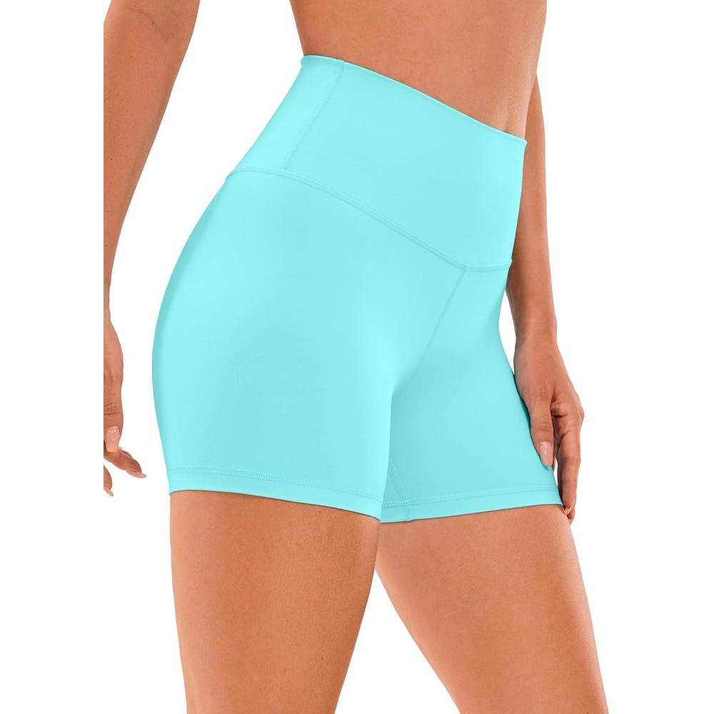 imageCRZ YOGA Womens Naked Feeling Biker Shorts  4 Inches High Waist Yoga Workout Running Gym SpandexTurquoise