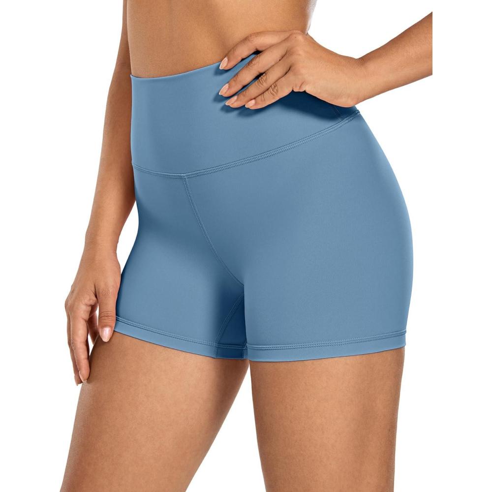 imageCRZ YOGA Womens Naked Feeling Biker Shorts  4 Inches High Waist Yoga Workout Running Gym SpandexUniverse Blue