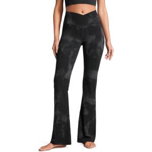 imageCRZ YOGA High Waist Crossover Flare Leggings for Women 31quot  Bootcut Bell Bottoms V Cross Yoga PantsBlack Tie Dye Flowers