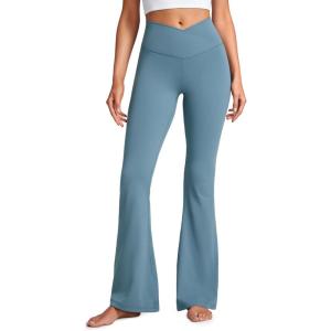 imageCRZ YOGA High Waist Crossover Flare Leggings for Women 31quot  Bootcut Bell Bottoms V Cross Yoga PantsBlue Ashes