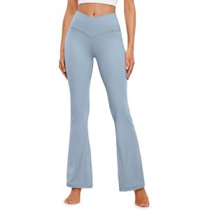 imageCRZ YOGA High Waist Crossover Flare Leggings for Women 31quot  Bootcut Bell Bottoms V Cross Yoga PantsCambric Blue