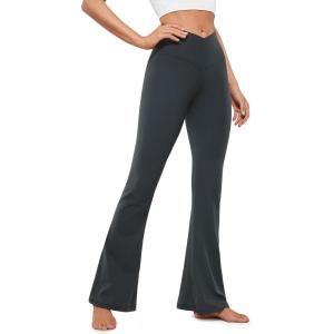 imageCRZ YOGA High Waist Crossover Flare Leggings for Women 31quot  Bootcut Bell Bottoms V Cross Yoga PantsDark Green