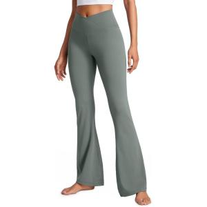 imageCRZ YOGA High Waist Crossover Flare Leggings for Women 31quot  Bootcut Bell Bottoms V Cross Yoga PantsGrey Sage