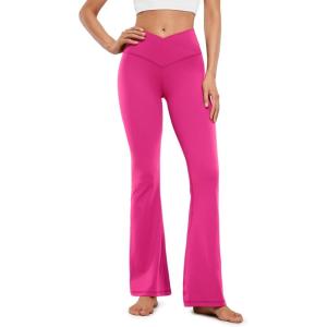 imageCRZ YOGA High Waist Crossover Flare Leggings for Women 31quot  Bootcut Bell Bottoms V Cross Yoga PantsHibiscus Purple