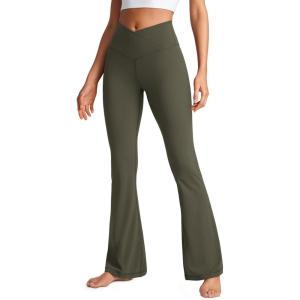 imageCRZ YOGA High Waist Crossover Flare Leggings for Women 31quot  Bootcut Bell Bottoms V Cross Yoga PantsLight Army Green