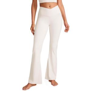 imageCRZ YOGA High Waist Crossover Flare Leggings for Women 31quot  Bootcut Bell Bottoms V Cross Yoga PantsMilky White Bone