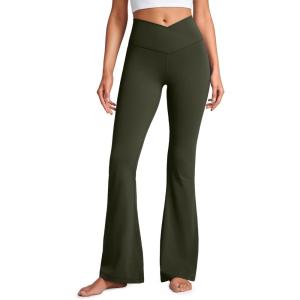 imageCRZ YOGA High Waist Crossover Flare Leggings for Women 31quot  Bootcut Bell Bottoms V Cross Yoga PantsOlive Green