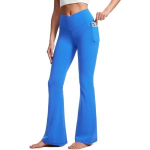imageCRZ YOGA High Waist Crossover Flare Leggings for Women 31quot  Bootcut Bell Bottoms V Cross Yoga PantsSparkle Blue