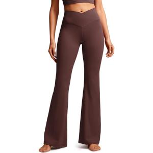 imageCRZ YOGA High Waist Crossover Flare Leggings for Women 31quot  Bootcut Bell Bottoms V Cross Yoga PantsTaupe