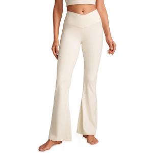 imageCRZ YOGA High Waist Crossover Flare Leggings for Women 31quot  Bootcut Bell Bottoms V Cross Yoga PantsWhite Apricot