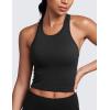 imageCRZ YOGA Womens Seamless Ribbed Longline High Neck Sports Bra  Racerback Padded Slim Fit Crop Tank Top with Built in PadsBlack