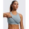 imageCRZ YOGA Womens Seamless Ribbed Longline High Neck Sports Bra  Racerback Padded Slim Fit Crop Tank Top with Built in PadsCambric Blue