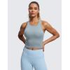 imageCRZ YOGA Womens Seamless Ribbed Longline High Neck Sports Bra  Racerback Padded Slim Fit Crop Tank Top with Built in PadsCambric Blue