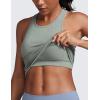 imageCRZ YOGA Womens Seamless Ribbed Longline High Neck Sports Bra  Racerback Padded Slim Fit Crop Tank Top with Built in PadsDark Green Heather