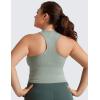 imageCRZ YOGA Womens Seamless Ribbed Longline High Neck Sports Bra  Racerback Padded Slim Fit Crop Tank Top with Built in PadsDark Green Heather