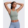 imageCRZ YOGA Womens Seamless Ribbed Longline High Neck Sports Bra  Racerback Padded Slim Fit Crop Tank Top with Built in PadsDark Green Heather