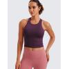 imageCRZ YOGA Womens Seamless Ribbed Longline High Neck Sports Bra  Racerback Padded Slim Fit Crop Tank Top with Built in PadsDeep Purple